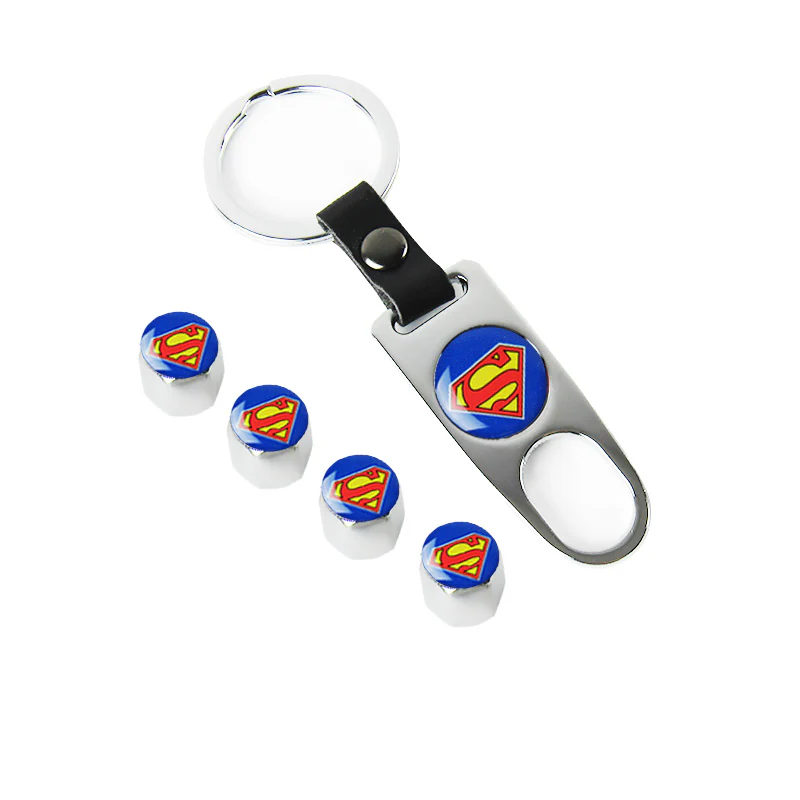 Superman Logo Universal Car SUV Wheel Tire Valves Dust Stem Air Caps Keychain Emblem Silver Set - Image 5