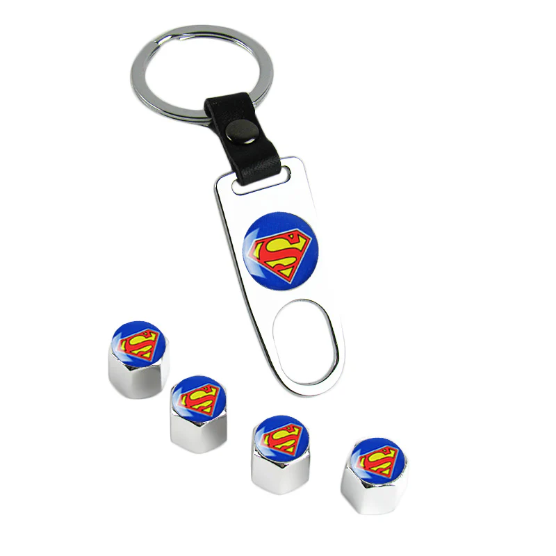 Superman Logo Universal Car SUV Wheel Tire Valves Dust Stem Air Caps Keychain Emblem Silver Set - Image 6