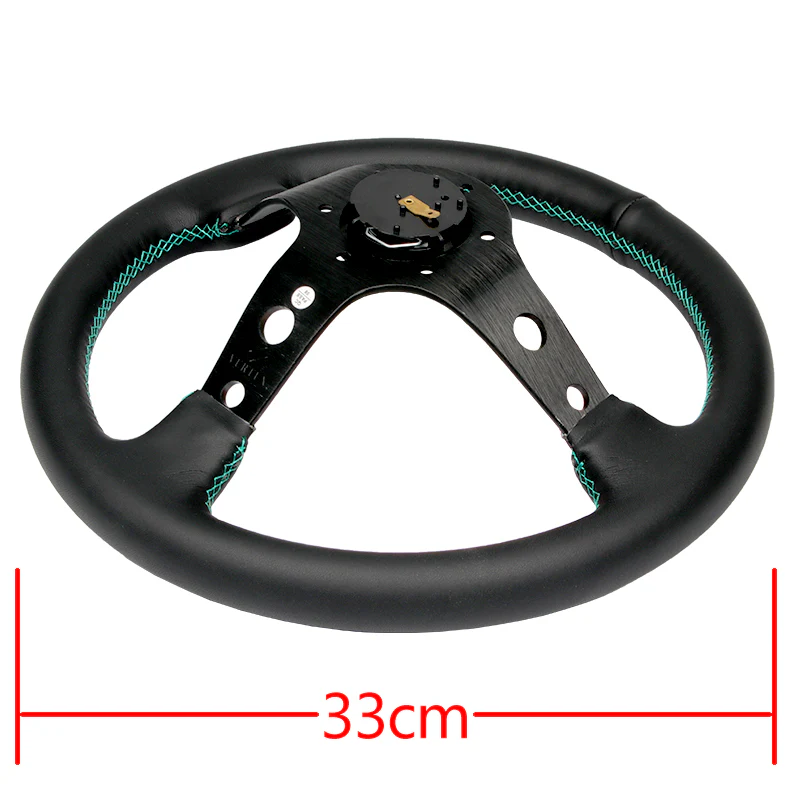 TAKATA 330mm Vertex Leather Deep Dish Steering Wheel New Green Stitches Embroidery - Image 3
