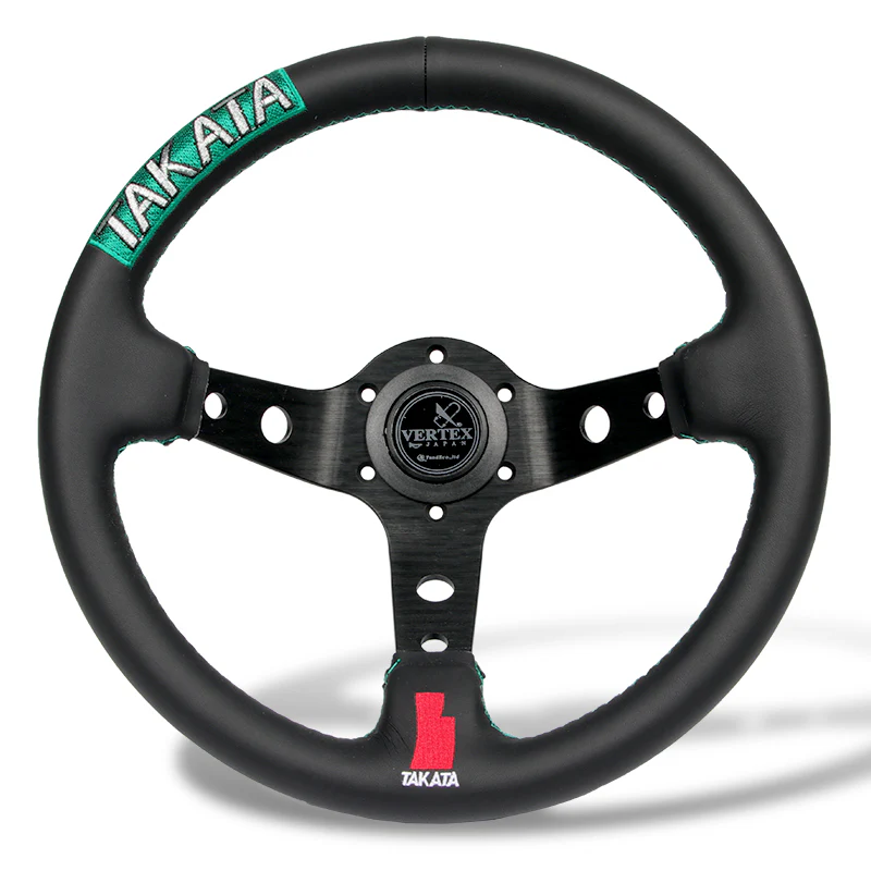 TAKATA 330mm Vertex Leather Deep Dish Steering Wheel New Green Stitches Embroidery - Image 6