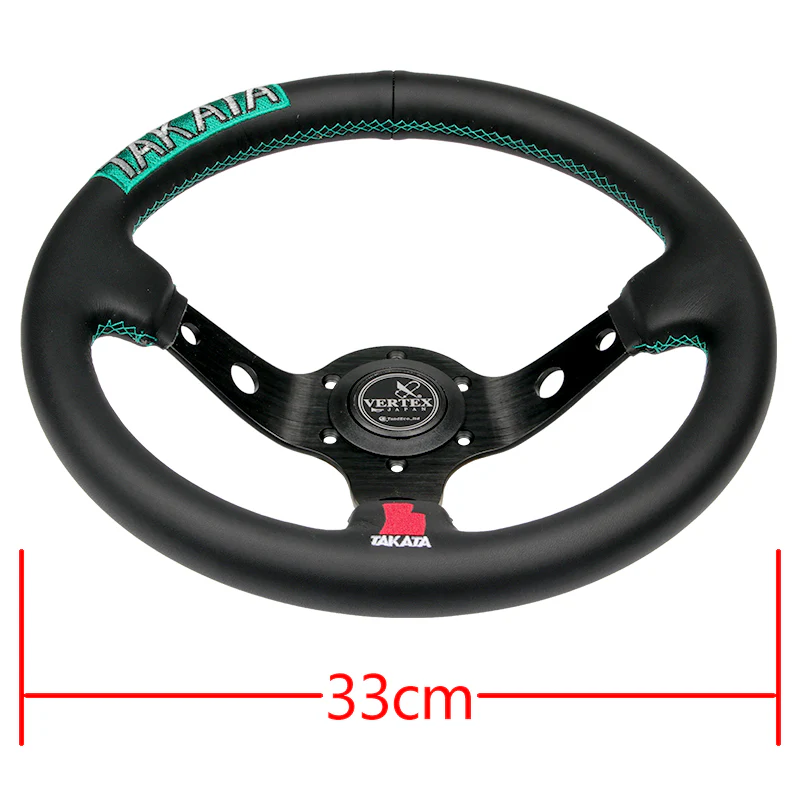TAKATA 330mm Vertex Leather Deep Dish Steering Wheel New Green Stitches Embroidery - Image 7