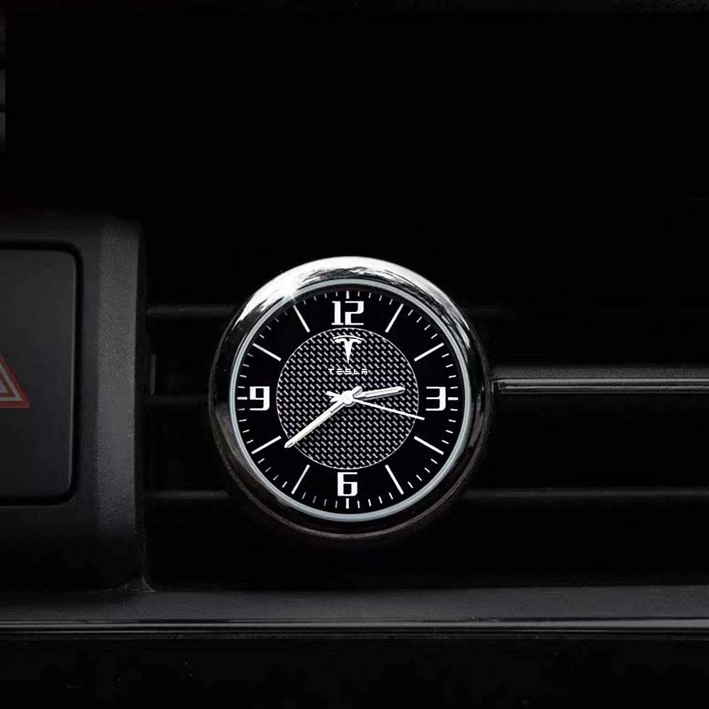 TESLA Set of Car 15" Steering Wheel Cover Carbon Fiber Look Leather with Exquisite Clock - Image 8