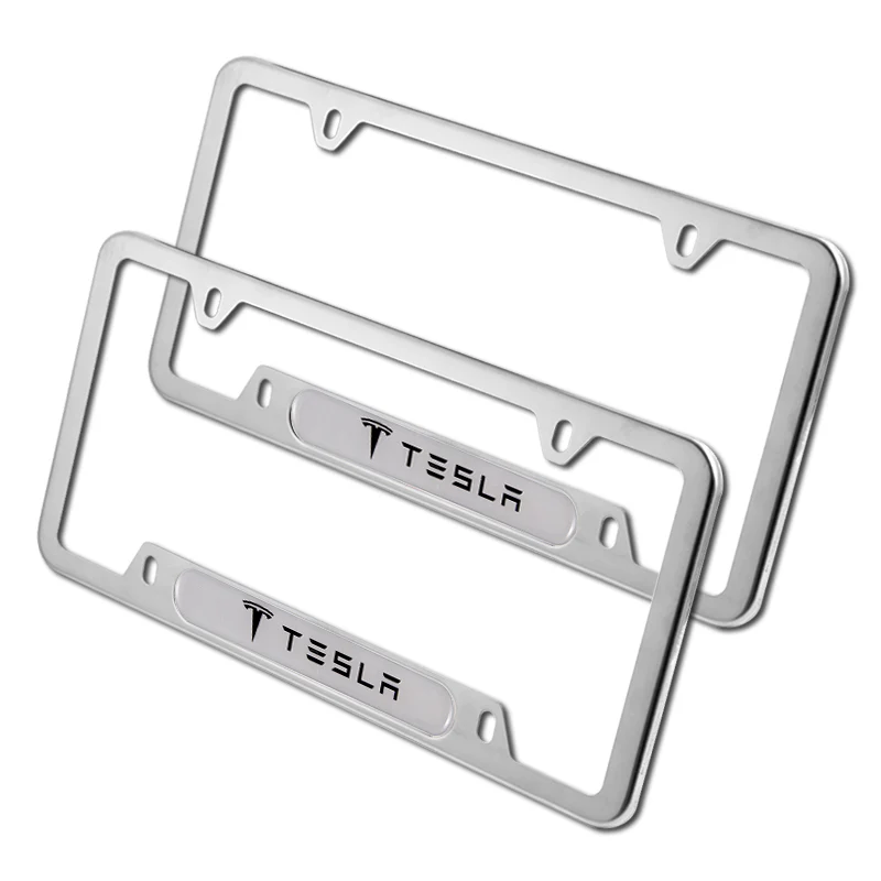 TESLA Silver Stainless Steel Metal License Plate Frame New X2 - Image 2