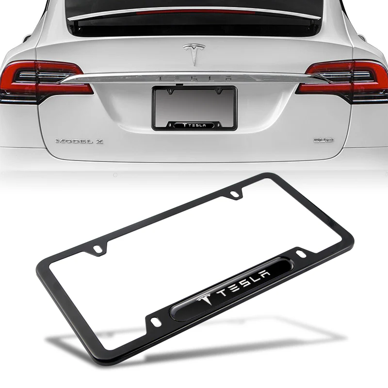 TESLA Stainless Steel Black License Plate Frame 2pcs Brand New SET with Caps Bolt - Image 2