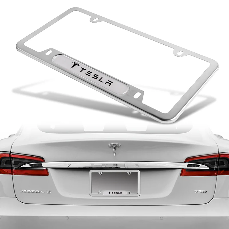 TESLA Stainless Steel License Plate Frame 2pcs with Caps Bolt Brand New SET - Image 2