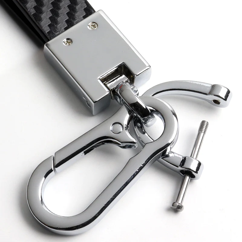 TESLA Universal Chrome 3D Logo Carbon Fiber Look Rare Black Leather Metal Gift Decor Quick Release Lanyard Keychain - Image 7