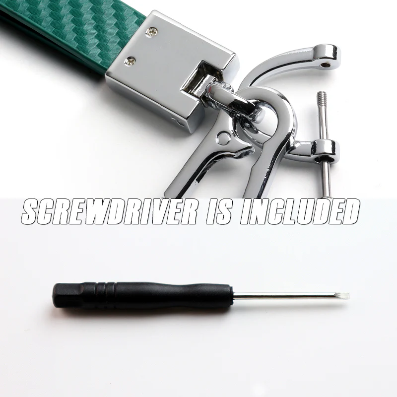 TESLA Universal Chrome 3D Logo Carbon Fiber Look Rare Green Leather Metal Gift Decor Quick Release Lanyard Keychain - Image 5