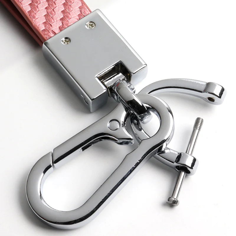 TESLA Universal Chrome 3D Logo Carbon Fiber Look Rare Pink Leather Metal Gift Decor Quick Release Lanyard Keychain - Image 2