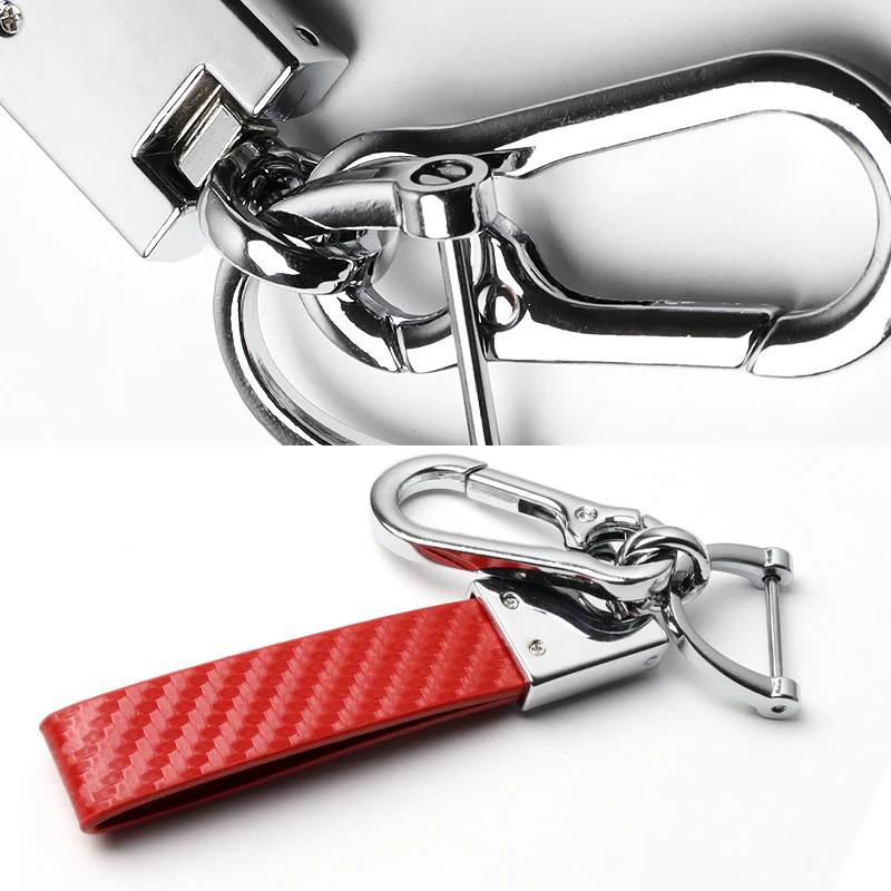 TESLA Universal Chrome 3D Logo Carbon Fiber Look Rare Red Leather Metal Gift Decor Quick Release Lanyard Keychain - Image 6