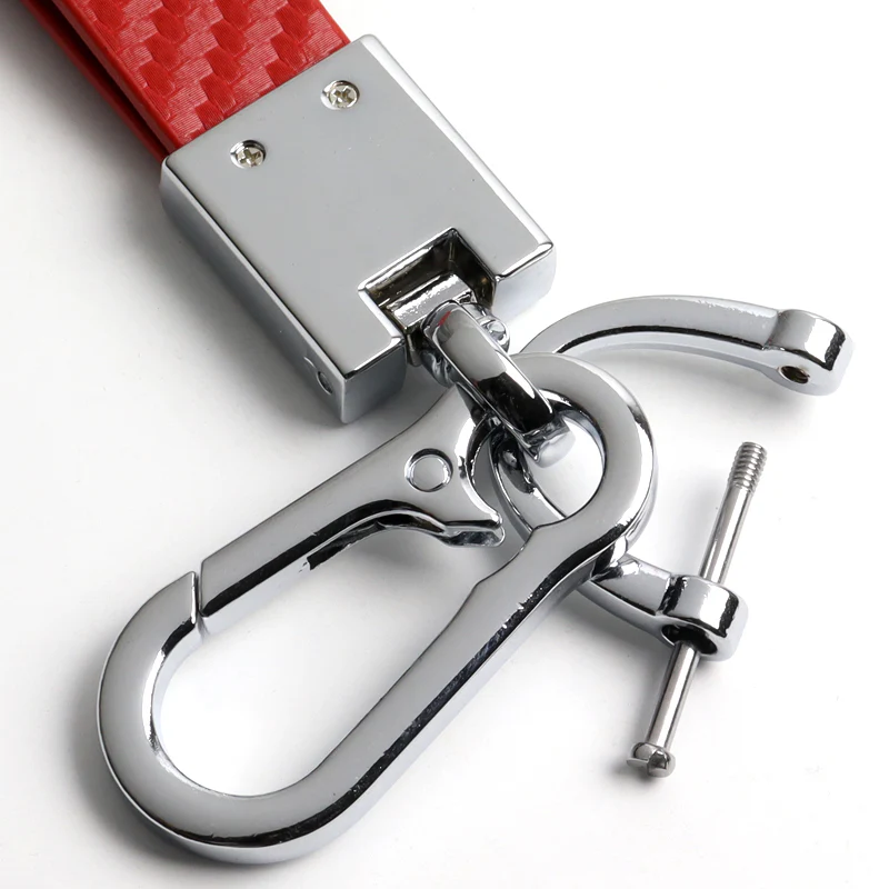 TESLA Universal Chrome 3D Logo Carbon Fiber Look Rare Red Leather Metal Gift Decor Quick Release Lanyard Keychain - Image 7