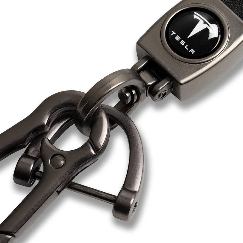 TESLA Universal 3D Logo Rare Black Leather Metal Gift Decor Quick Release Lanyard Keychain - Image 6