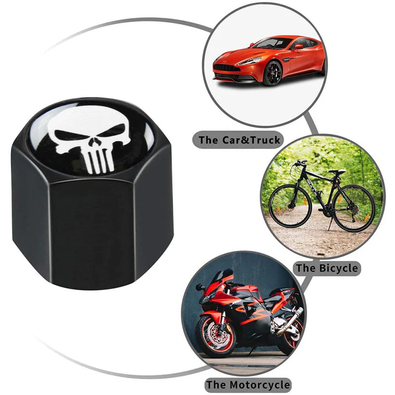 The Punisher Skull Car Wheel Tire Valves Dust Stem Air Caps Keychain Emblem Set - Image 4