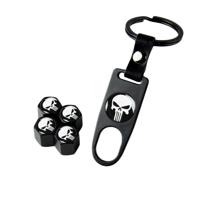 The Punisher Skull Car Wheel Tire Valves Dust Stem Air Caps Keychain Emblem Set - Image 7