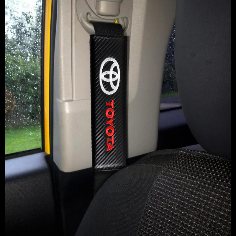 Toyota Black Set Carbon Fiber Look Embroidery Seat Belt Cover Shoulder Pads X2 with Keychain Lanyard - Image 8
