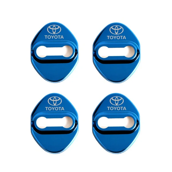 TOYOTA Blue Stainless Steel Door Lock Door Striker Cover Set - 4 pcs - Image 2