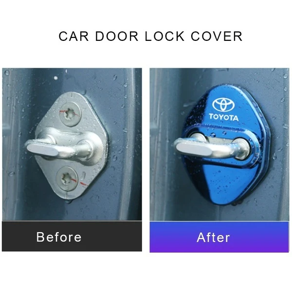 TOYOTA Blue Stainless Steel Door Lock Door Striker Cover Set - 4 pcs - Image 5