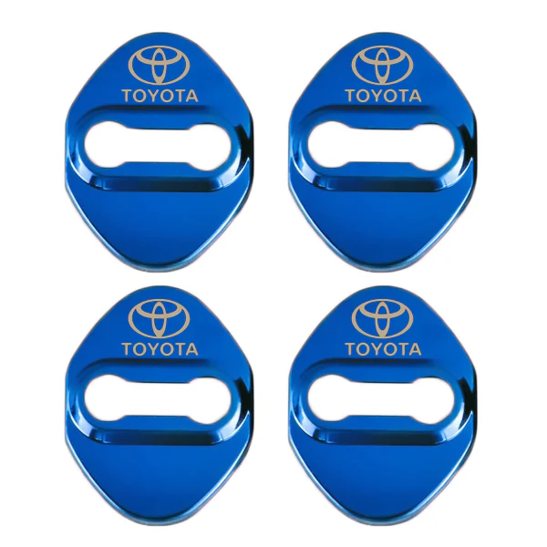 TOYOTA Blue Stainless Steel Door Lock Door Striker Cover Set - 4 pcs - Image 6