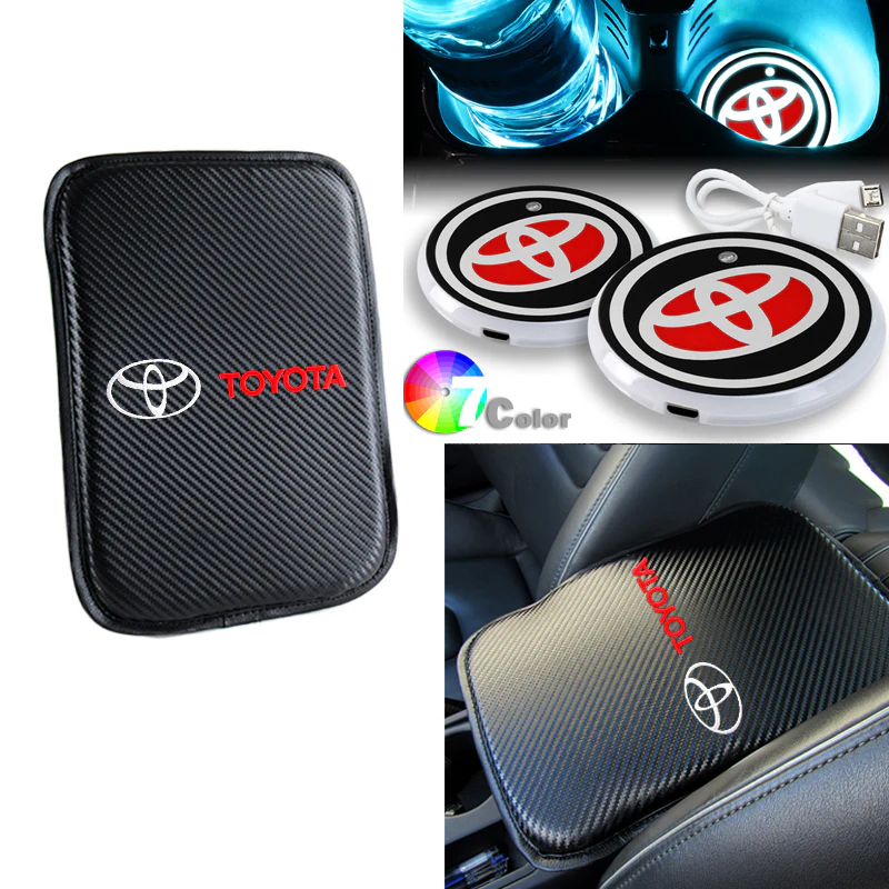 Toyota Car Center Console Armrest Cushion Mat Pad Cover Stitched Embroidery Logo with LED Cup Coaster Set - Image 5