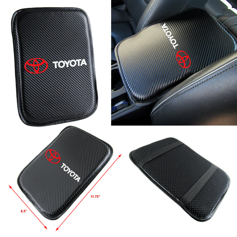 Toyota Embroidered Set of Carbon Fiber Look Armrest Cushion & Seat Belt Cover - Image 2