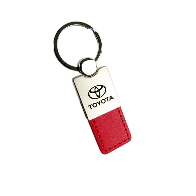 Toyota Logo Rectangular Authentic Red Leather Chrome Key Fob Key Chain Key Ring Tag Au-Tomotive Gold - Image 2