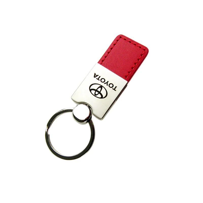 Toyota Logo Rectangular Authentic Red Leather Chrome Key Fob Key Chain Key Ring Tag Au-Tomotive Gold - Image 4