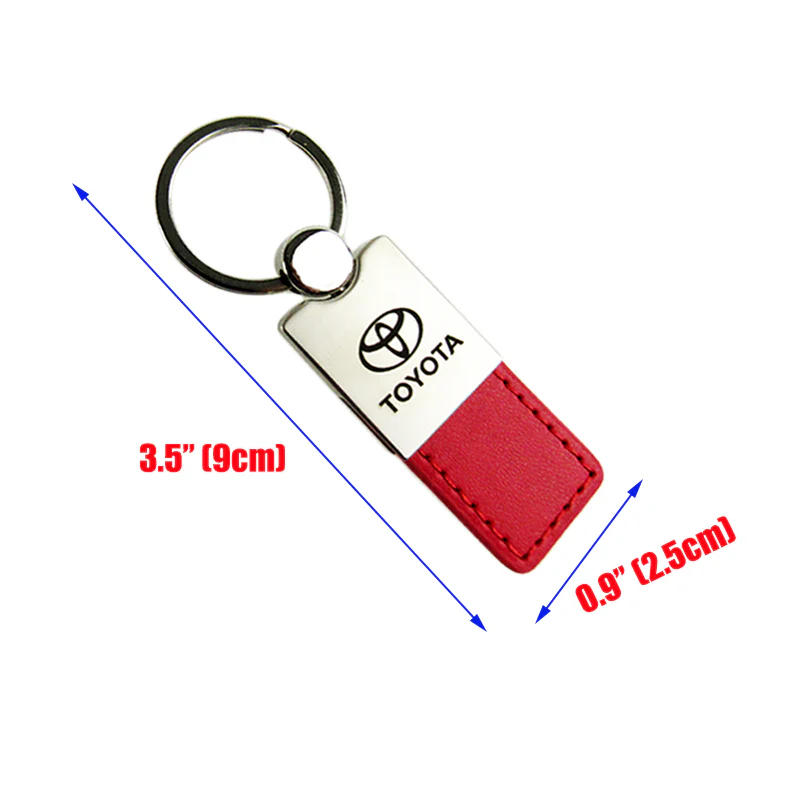 Toyota Logo Rectangular Authentic Red Leather Chrome Key Fob Key Chain Key Ring Tag Au-Tomotive Gold - Image 5