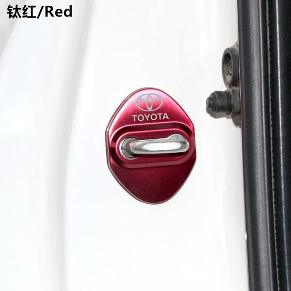 TOYOTA Red Stainless Steel Door Lock Door Striker Cover Set - 4 pcs - Image 5