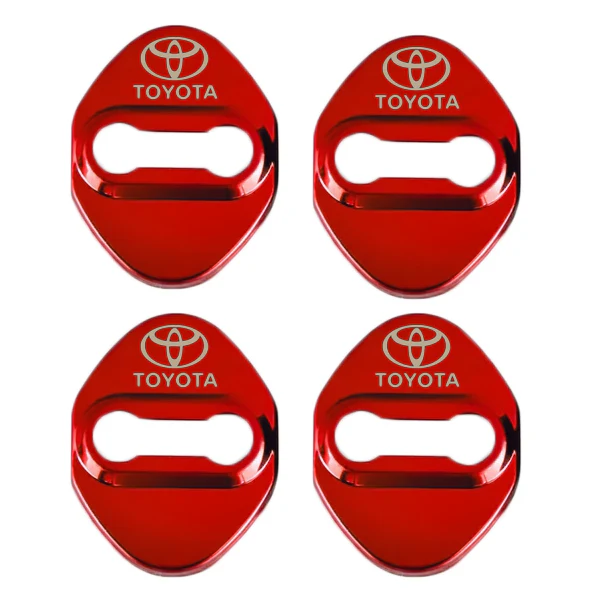 TOYOTA Red Stainless Steel Door Lock Door Striker Cover Set - 4 pcs - Image 6