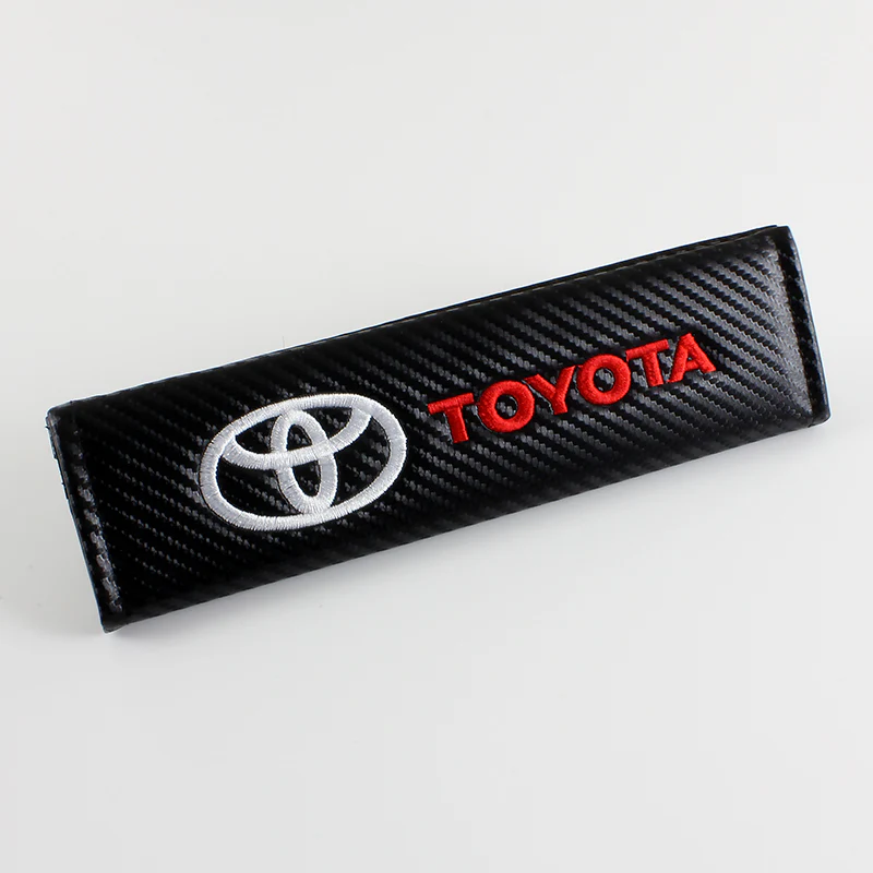 Toyota Set Black Carbon Fiber Look Embroidery Seat Belt Cover Shoulder Pads X2 with Keychain Lanyard - Image 8