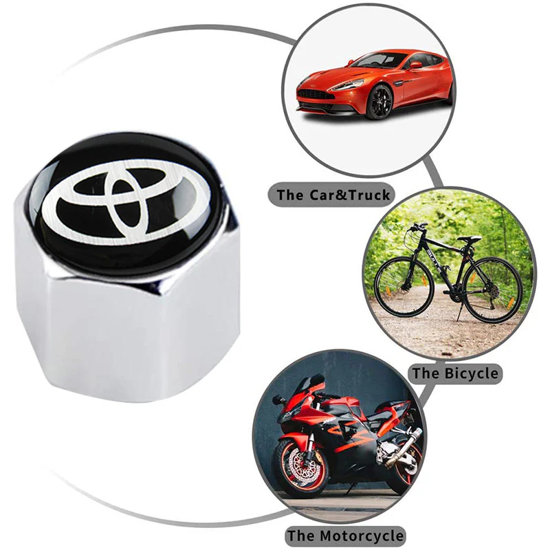 Toyota Set LOGO Emblems with Keychain Tire Wheel Valves Silver Air Caps - US SELLER - Image 2