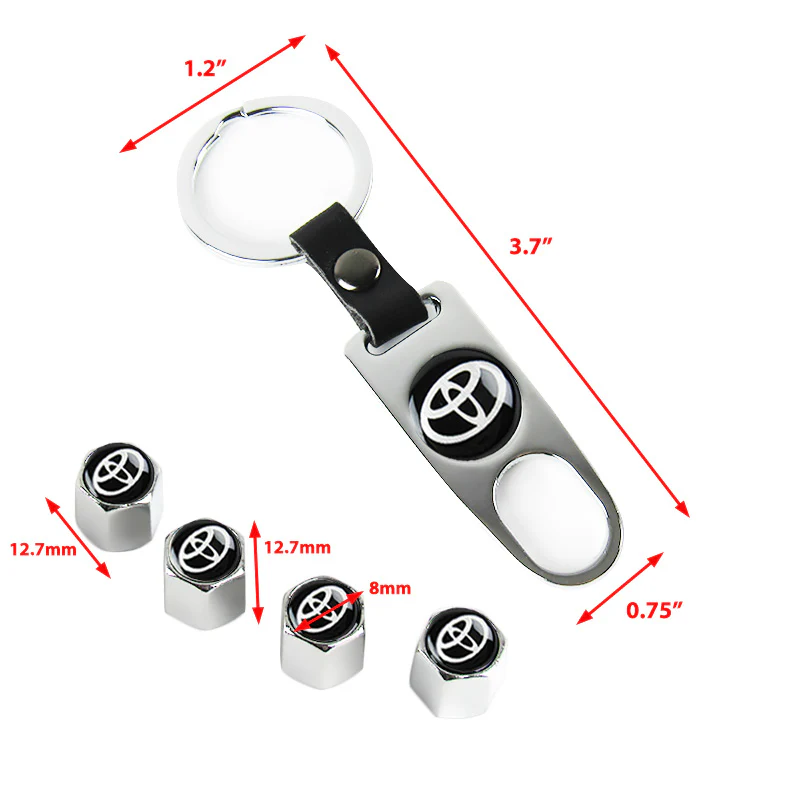 Toyota Set LOGO Emblems with Keychain Tire Wheel Valves Silver Air Caps - US SELLER - Image 3