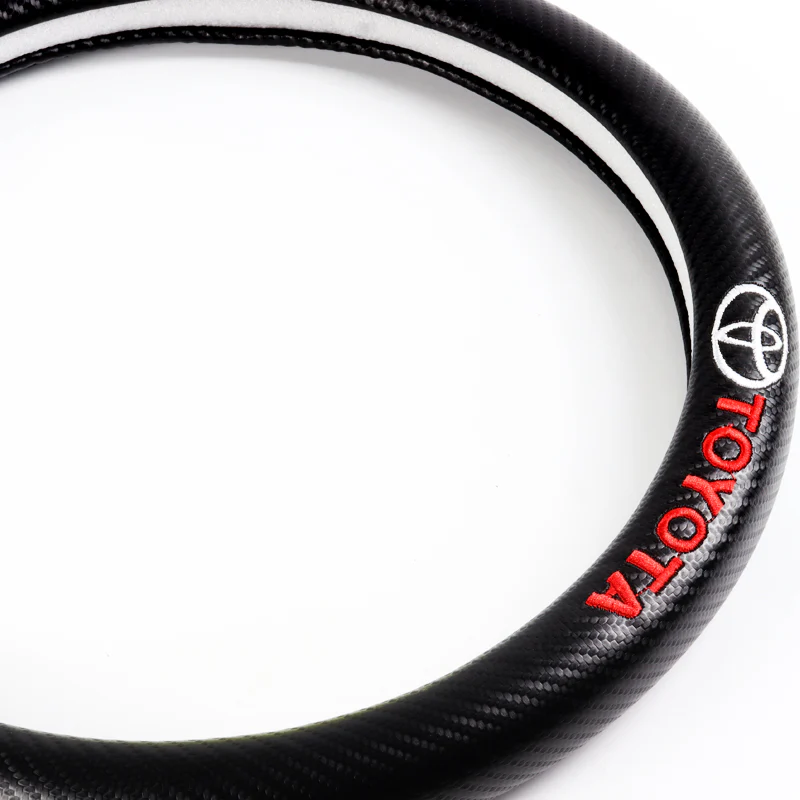 TOYOTA Set of Car 15" Steering Wheel Cover Carbon Fiber Style Leather with Seat Belt Covers - Image 2
