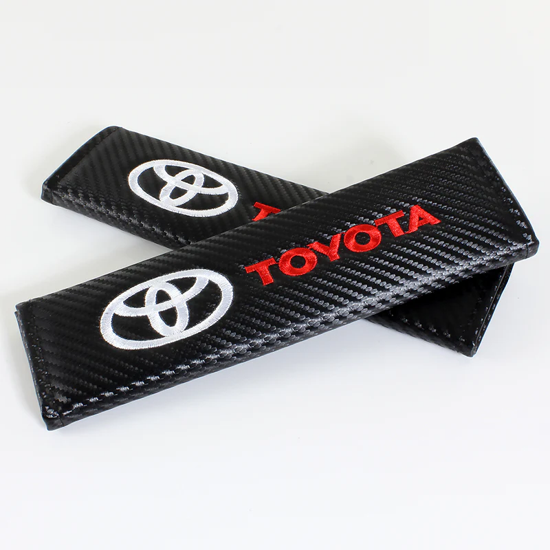 TOYOTA Set of Car 15" Steering Wheel Cover Carbon Fiber Style Leather with Seat Belt Covers - Image 4