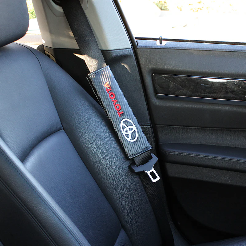 Toyota Set of Carbon Fiber Look Embroidered Armrest Cushion & Seat Belt Cover - Image 4