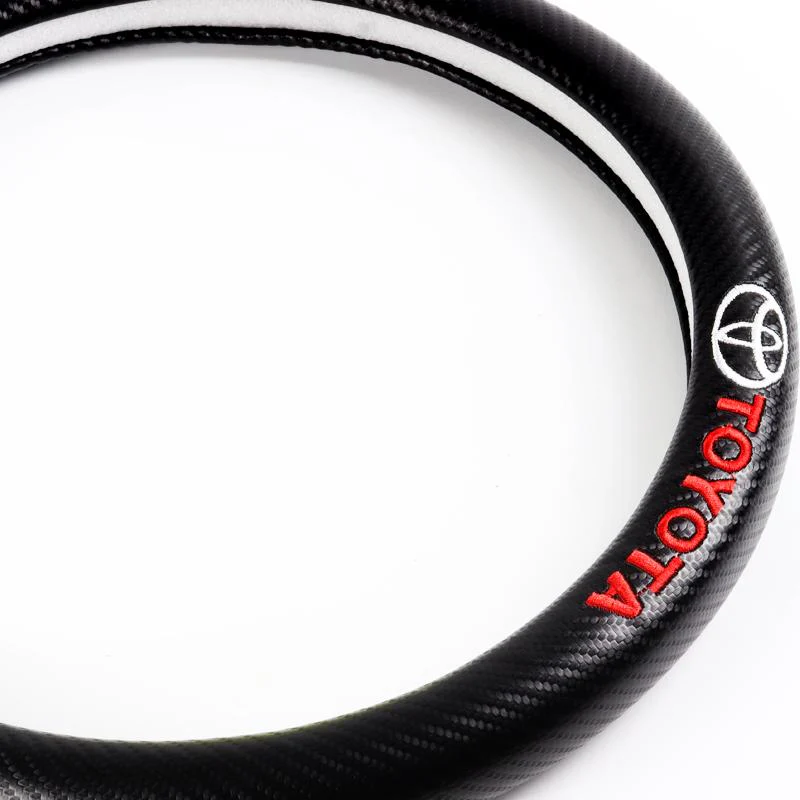 TOYOTA SIENNA Set of Car 15" Steering Wheel Cover Carbon Fiber Style Leather with Seat Belt Covers - Image 2