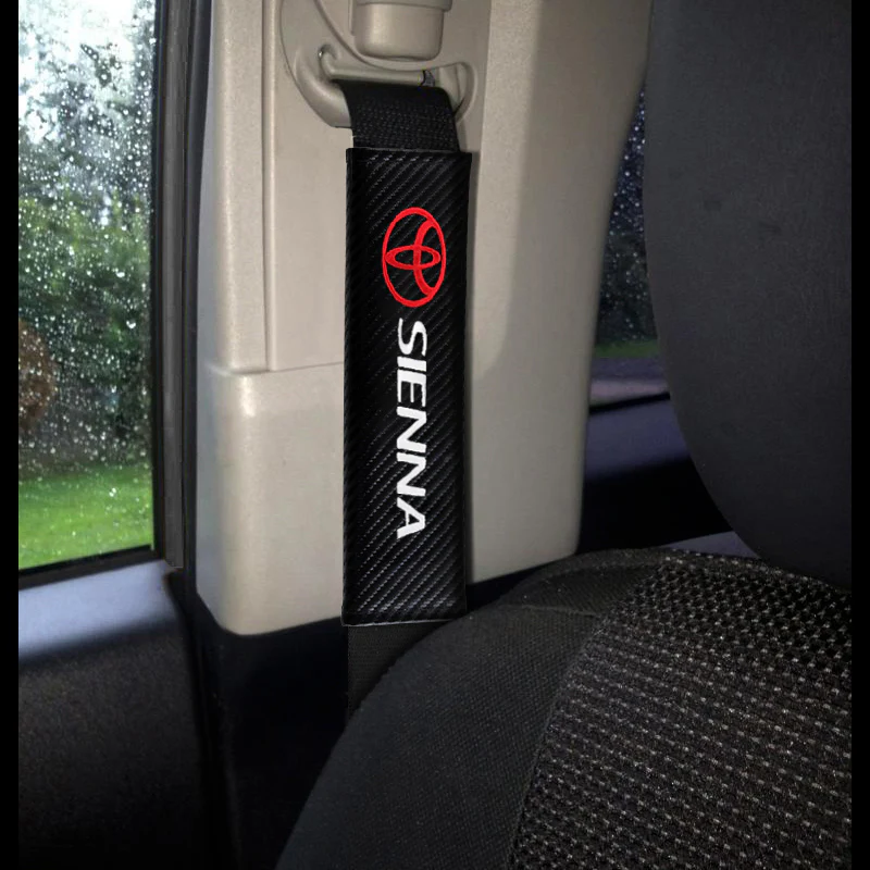 TOYOTA SIENNA Set of Car 15" Steering Wheel Cover Carbon Fiber Style Leather with Seat Belt Covers - Image 8