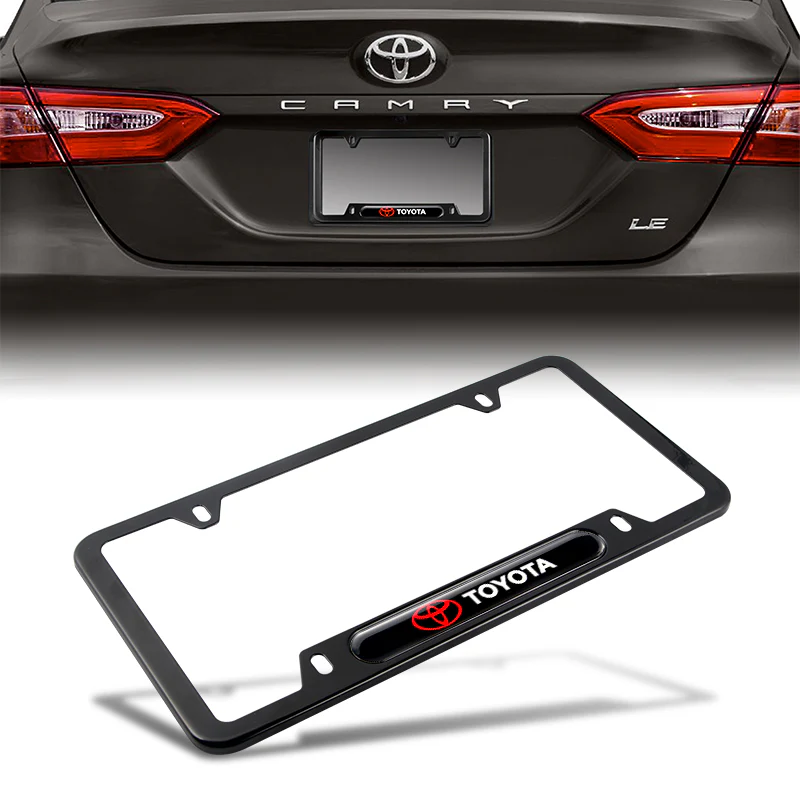 TOYOTA Stainless Steel License Plate Frame 2pcs with Caps Bolt Brand New Black SET - Image 2