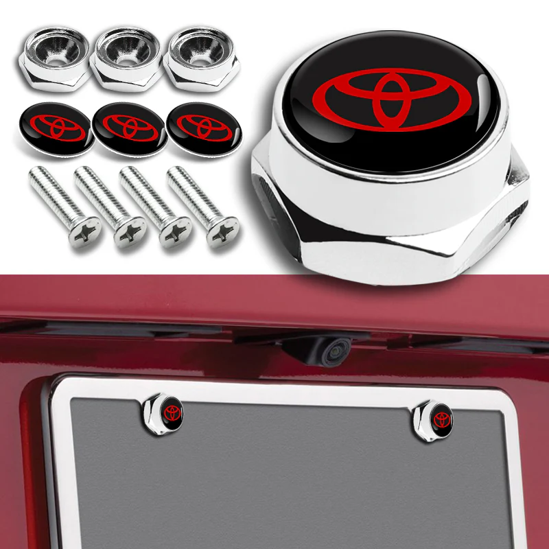 TOYOTA Stainless Steel Black License Plate Frame 2pcs with Caps Bolt Brand New SET - Image 5
