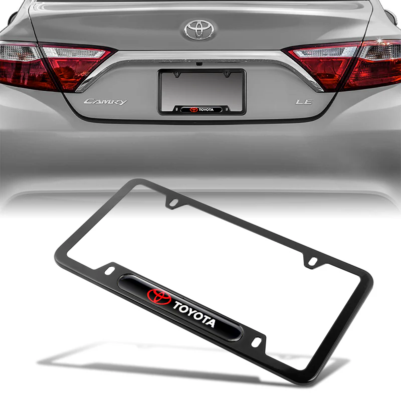 TOYOTA Stainless Steel Black License Plate Frame 2pcs with Caps Bolt Brand New SET - Image 8