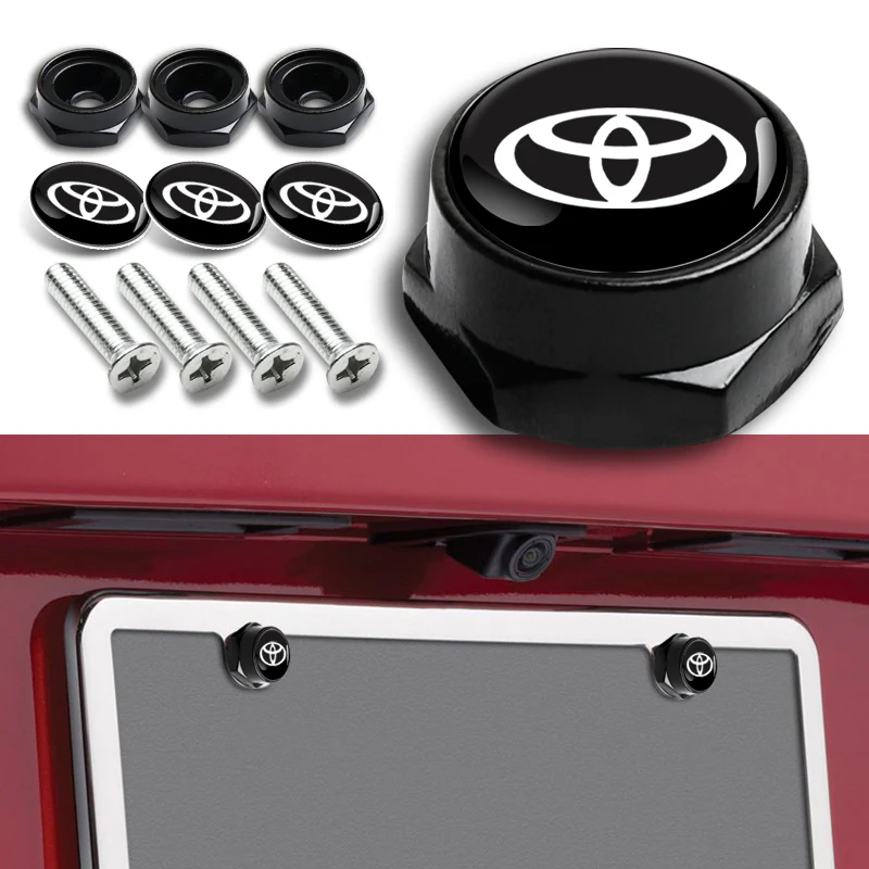 TOYOTA Black SET Stainless Steel License Plate Frame 2pcs with Caps Bolt Brand New - Image 5