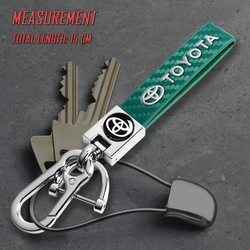 TOYOTA SUPRA COROLLA Camry Universal Chrome 3D Logo Carbon Fiber Look Green Leather Metal Gift Decor Quick Release Lanyard Keychain - Image 5