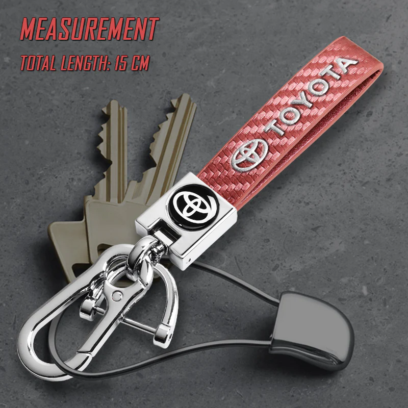 TOYOTA SUPRA COROLLA Camry Universal Chrome 3D Logo Carbon Fiber Look Rare Pink Leather Metal Gift Decor Quick Release Lanyard Keychain - Image 5