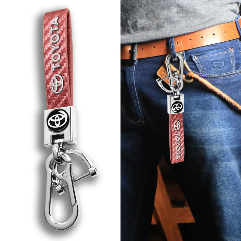 TOYOTA SUPRA COROLLA Camry Universal Chrome 3D Logo Carbon Fiber Look Rare Pink Leather Metal Gift Decor Quick Release Lanyard Keychain - Image 7