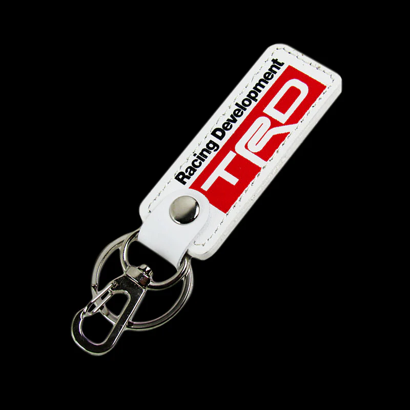 Toyota TRD 1 pc White Leather Rectangle Key Fob Keyring Keychain Tag Lanyard Holder Clip New - Image 2