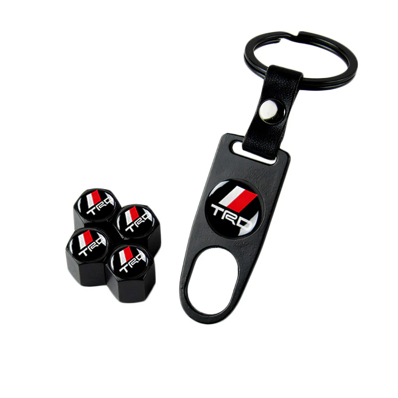TRD TOYOTA Black Set Universal Car SUV Wheel Tire Valves Dust Stem Air Caps Keychain Emblem - Image 3
