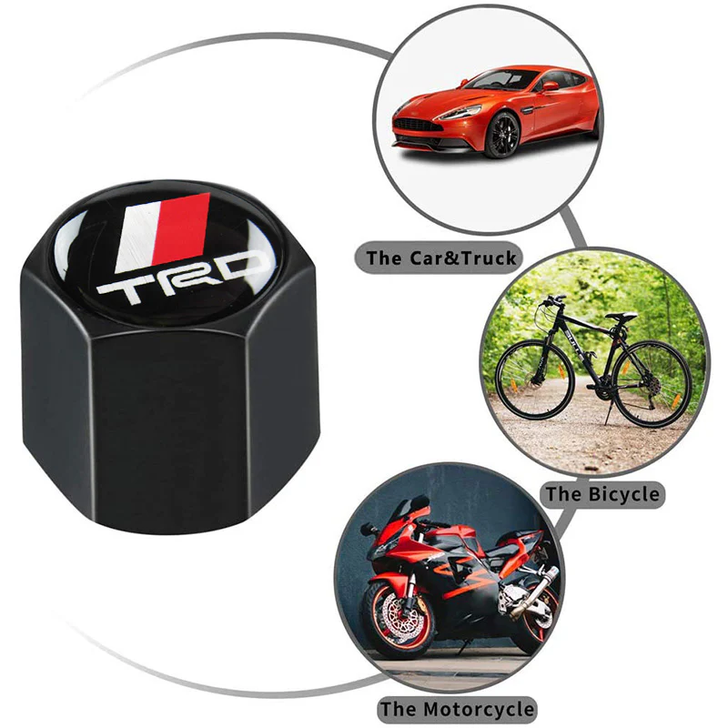 TRD TOYOTA Black Set Universal Car SUV Wheel Tire Valves Dust Stem Air Caps Keychain Emblem - Image 4