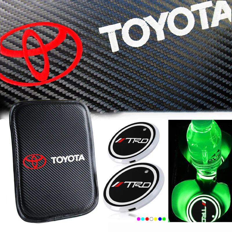 Toyota TRD Car Center Console Armrest Cushion Mat Pad Cover Stitched Embroidery Logo with LED Cup Coaster Set - Image 5