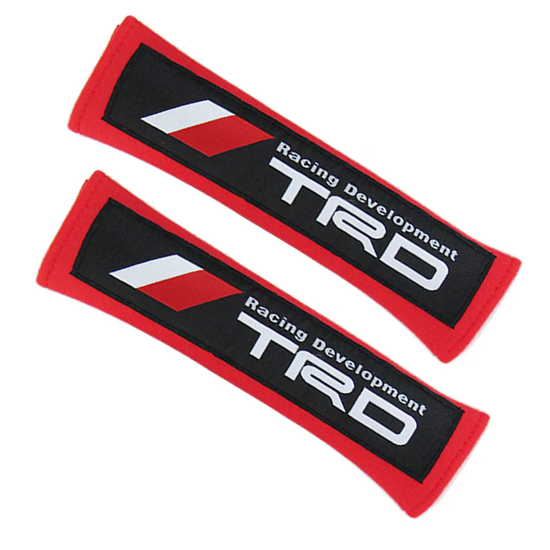 Toyota TRD New Set of Carbon Fiber Look Embroidered Armrest Cushion & Soft Touch Cotton Material Red Seat Belt Covers - Image 7