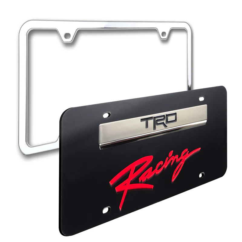 Toyota TRD Racing 3D Black and Chrome Stainless Steel with Black Red Acrylic License Plate Frame + Caps Set OFFICIAL LICENSED - Image 4