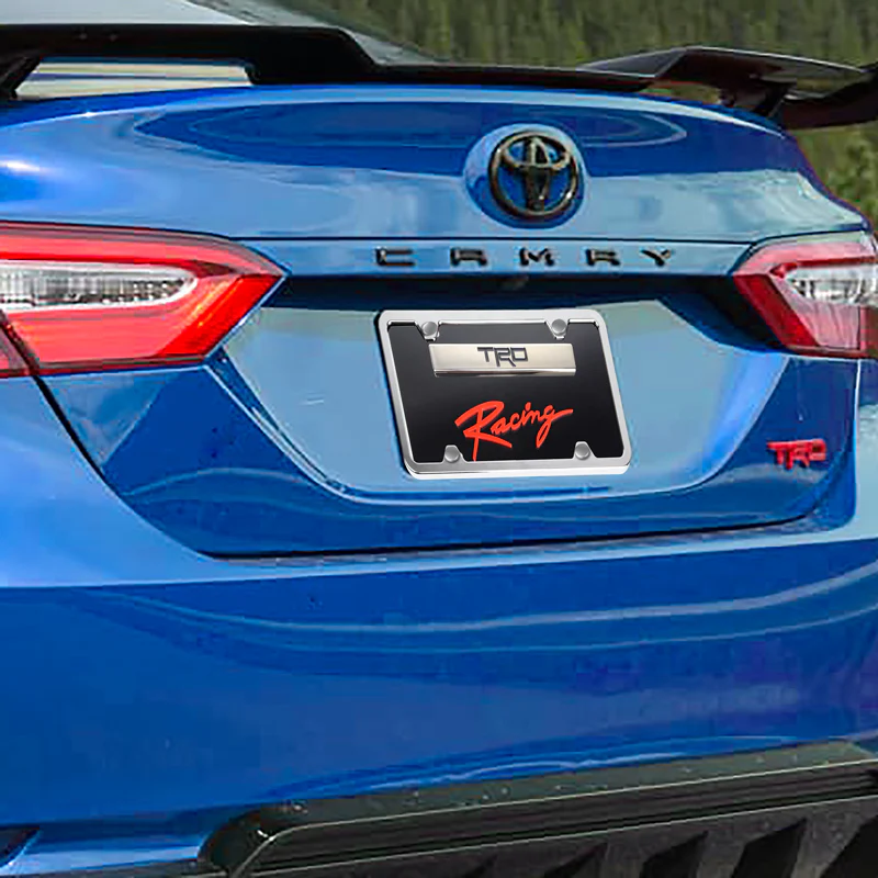 Toyota TRD Racing 3D Black and Chrome Stainless Steel with Black Red Acrylic License Plate Frame + Caps Set OFFICIAL LICENSED - Image 6